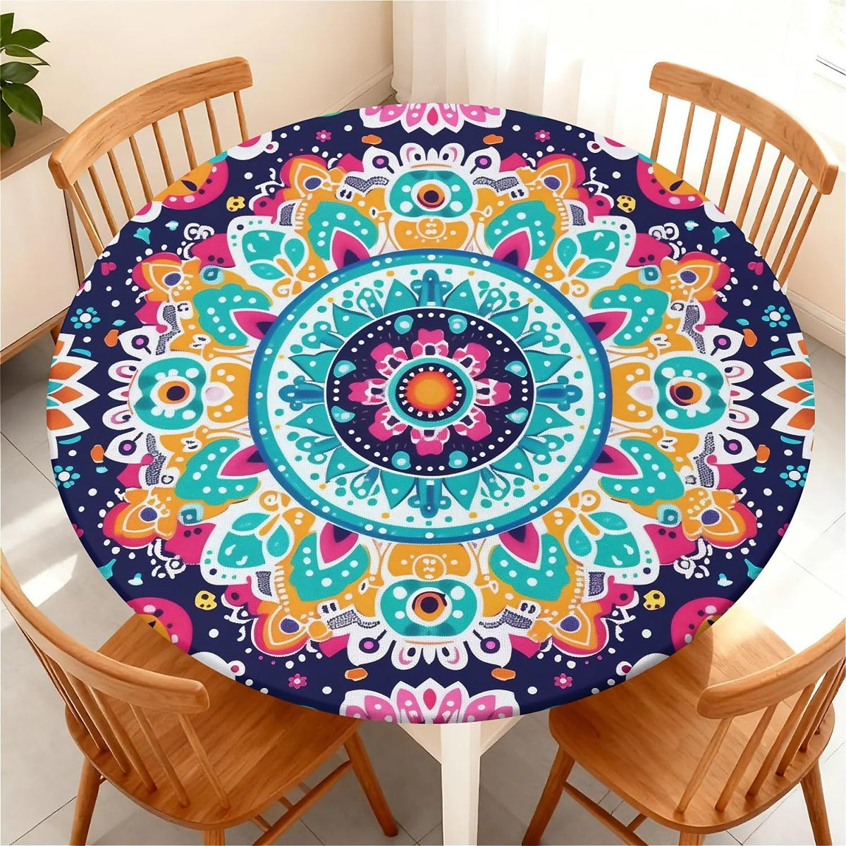 Round Fitted Tablecloth with Elastic Edge, Waterproof Stain Resistant Fabric Table Cover for 45"-48" Round Table, Indoor Outdoor Dining, Kitchen Decor, Camping, Party, Holiday, Black White Marble