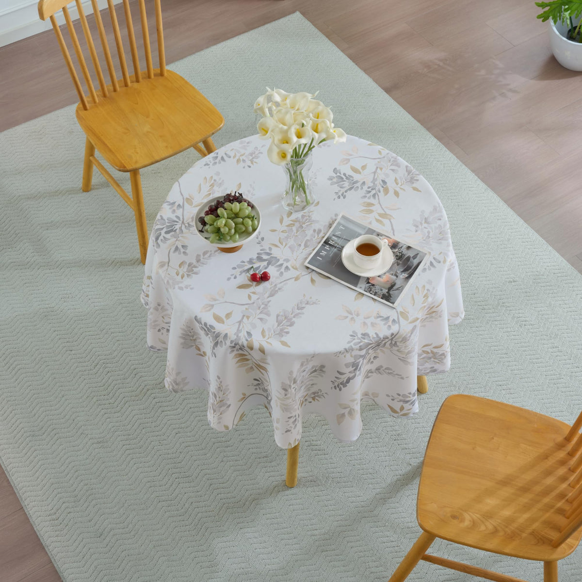 Rectangle Tablecloth 52" x 70" 100% Waterproof Fabric — Wipe-Clean, Tear-Proof Decorative Table Cover for Indoor & Outdoor Dining Elegant Patterns for Kitchens, Dining Rooms, Wynona