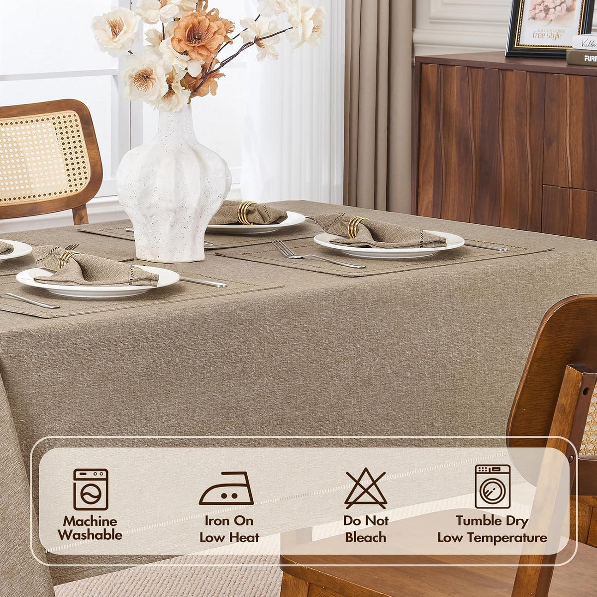 Flaxen 52x70 Rectangle Polyester Linen Farmhouse Tablecloth