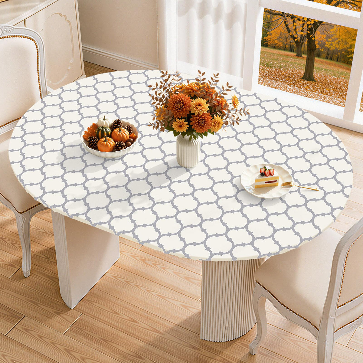 Smiry 45"-56" Round Fitted Tablecloth, Waterproof Plastic Table Cover