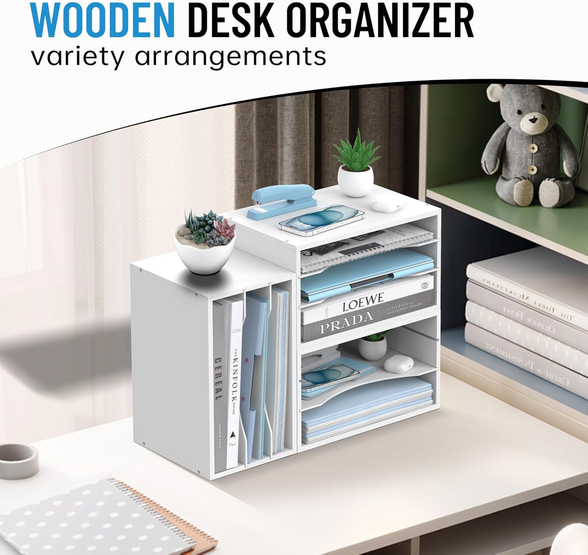 3-Tier Paper Organizer for Desk, Adjustable Mail Organizer, White