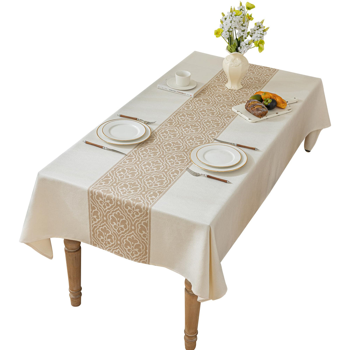 Nordic Beige Rectangular Tablecloth, Premium Drape
