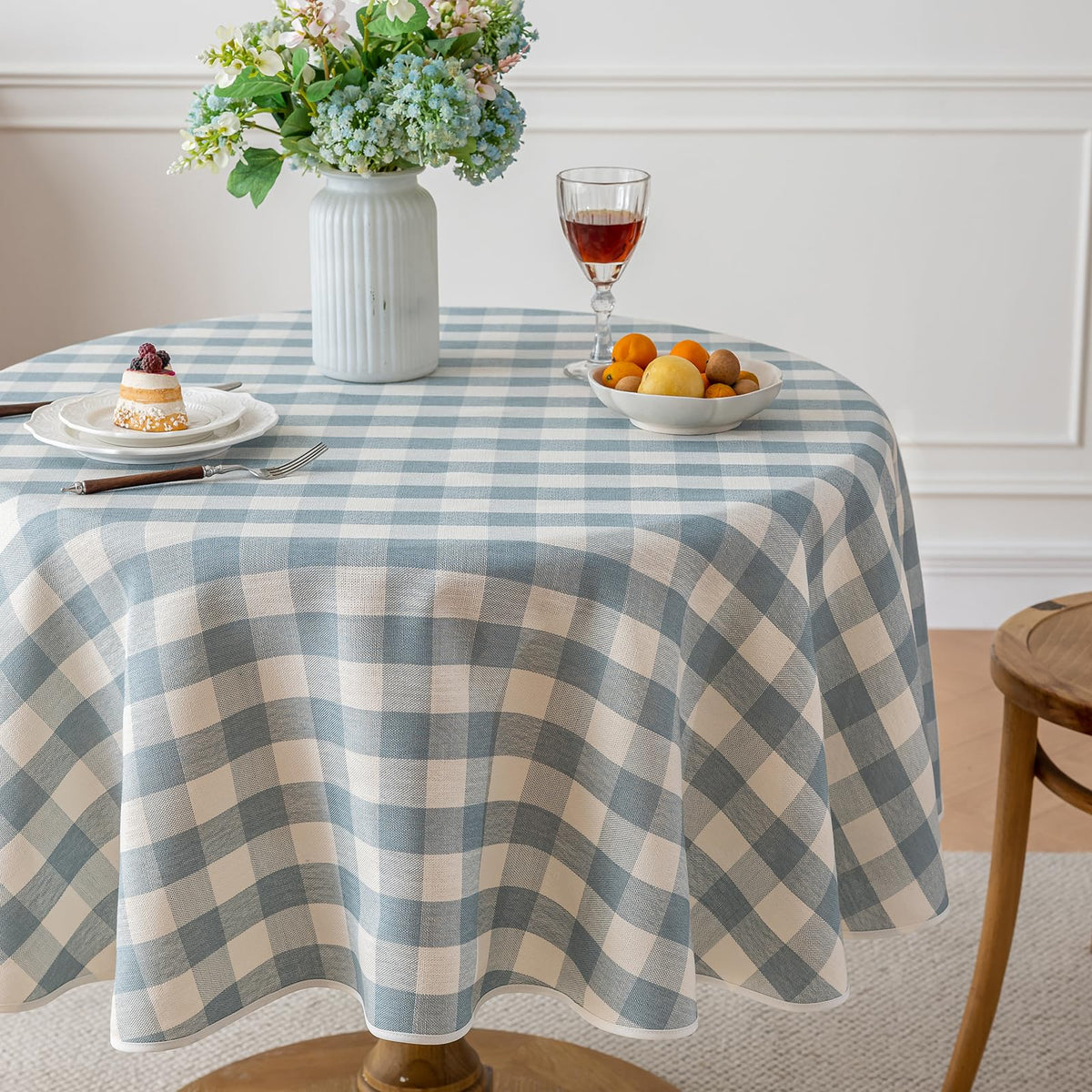 Alsoo Checkered Tablecloth Rectangle Washable Buffalo Plaid Table Cloth Cotton Linen Gingham Table Cover for Picnic Kitchen Dining Room, Beige and White, 60 * 75