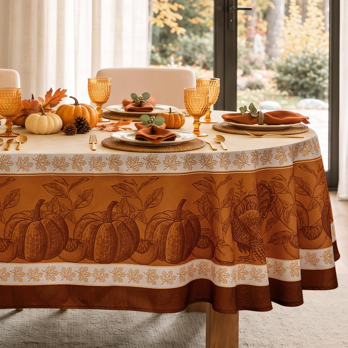 Romanstile Fall Thanksgiving Rectangle Tablecloth 60 x 84 Inch, Orange