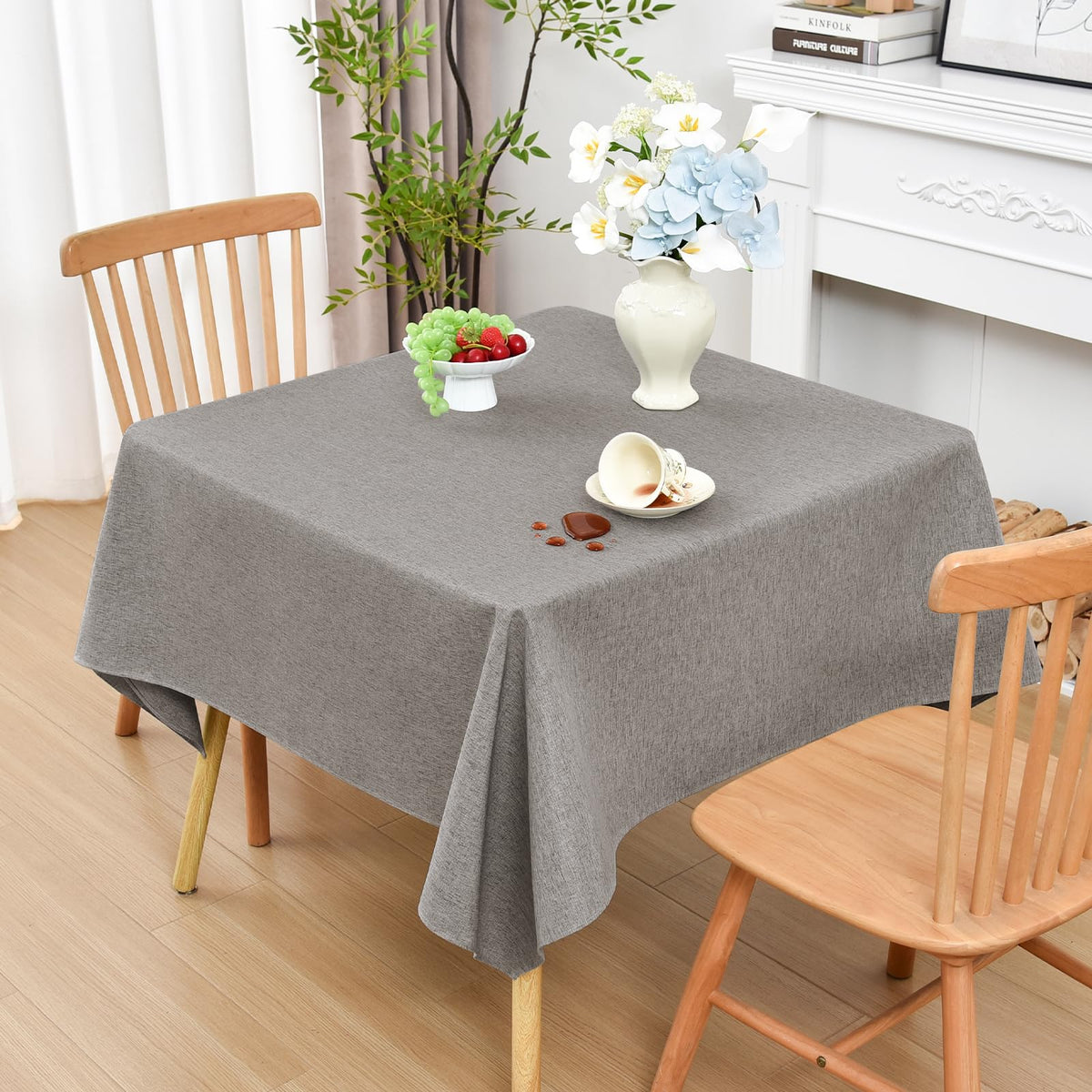 Wolkemer Oval Tablecloth 60 x 84 Inches Faux Linen Water Resistant