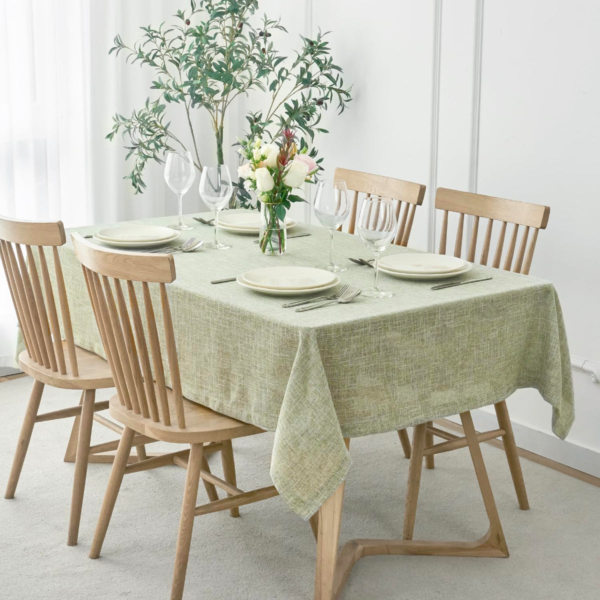 maxmill Flaxy Faux Linen Table Cloth with 2-Tone Slubby Texture Wrinkle Resistant Anti-Shrink Soft Tablecloth for Kitchen Dining Tabletop for Banquet Parties Rectangle 52 x 70 Inch Light Grey