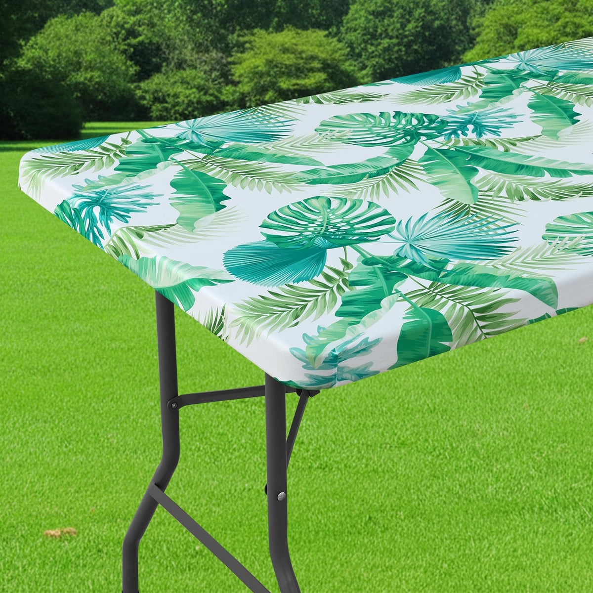 Smiry Spandex Printed 6FT Rectangle Table Cloth, Elastic Fitted Table Cover
