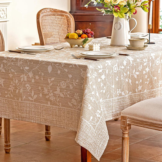 Midsummer Breeze French Country Beige Floral Tablecloth Rectangle 60”x75”
