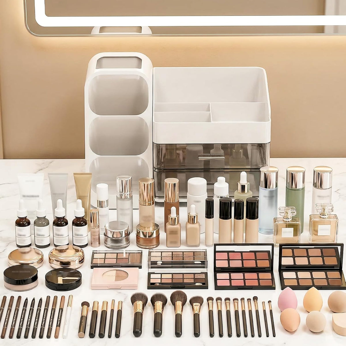 Large Capacity Makeup Organizer Countertop with Makeup Brush Holder for Vanity, Thickened Material, Bathroom Countertop Organizer Skin Care Perfumes Storage, Teen Girl Gifts for 12-23 Year