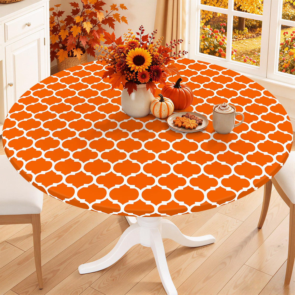 Smiry 45"-56" Round Fitted Tablecloth, Waterproof Plastic Table Cover