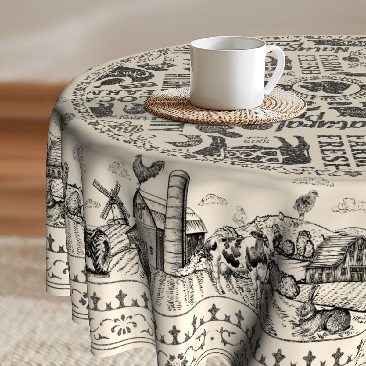 Imiss Floral Round Tablecloth Durable Washable Table Cover Bohemian Blue Red Floral Branches Decorative Farmhouse Table Cloth 60 Inch for Kitchen Dining Party Camping