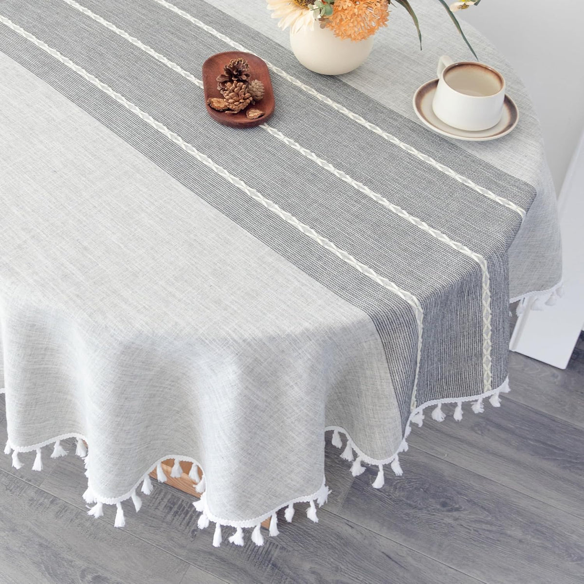 Waterproof Cotton Linen Washable Round Tablecloth 52 Inch Grey