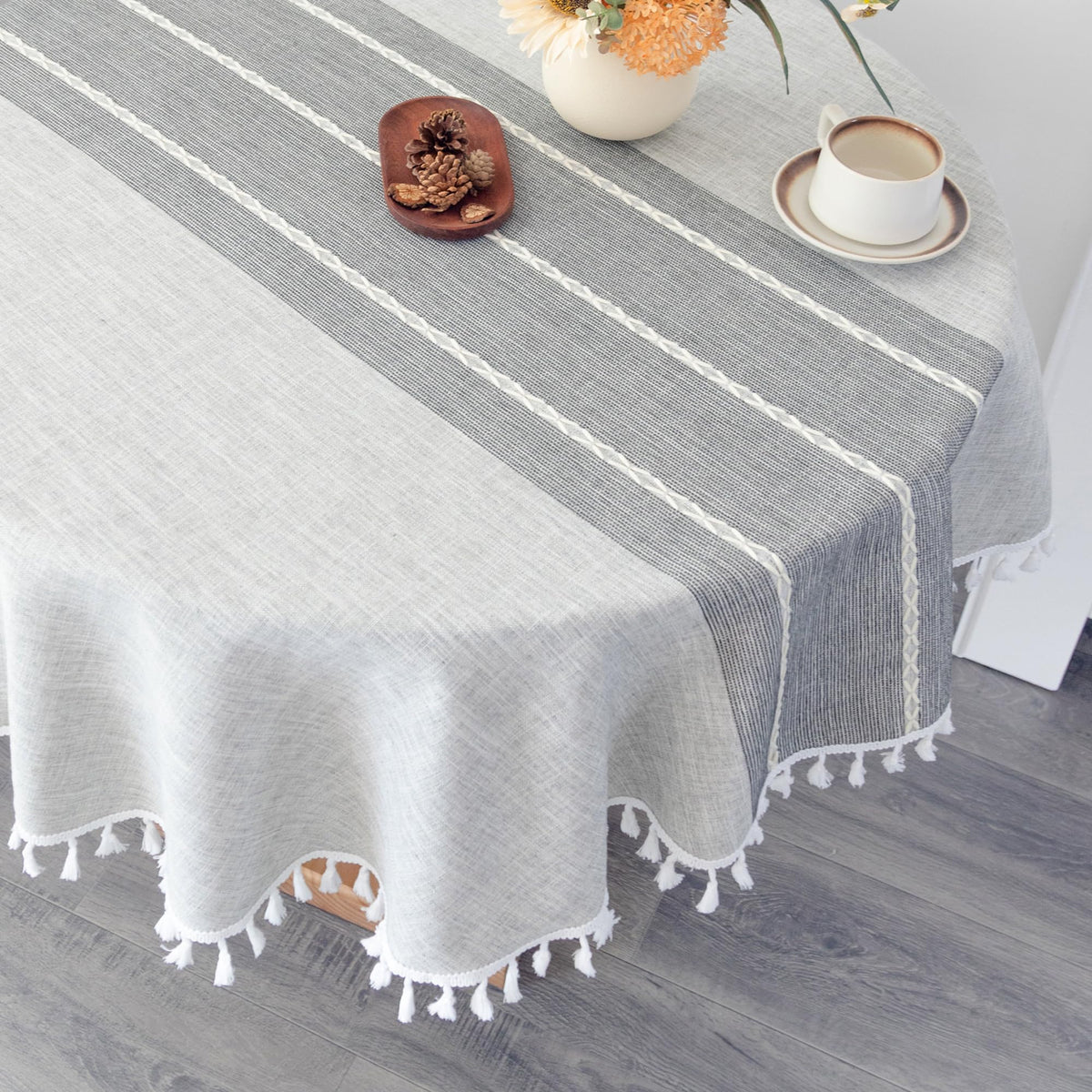 Waterproof Cotton Linen Washable Round Tablecloth 52 Inch Grey