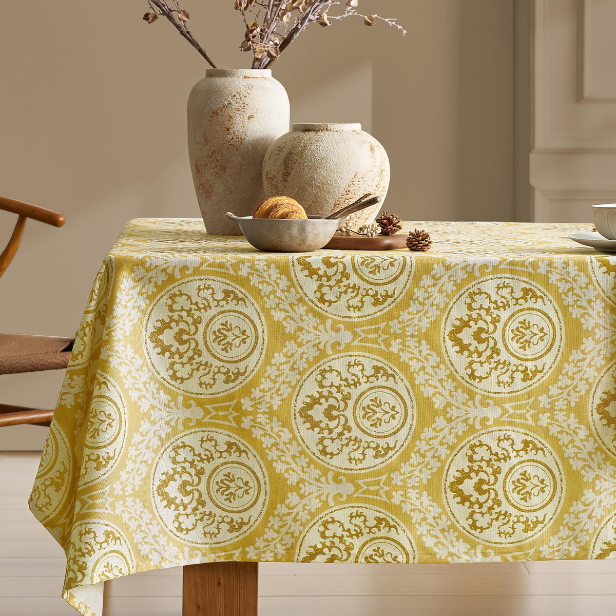 Green Floral Tablecloth Vintage French Rustic Linen Tablecloth Rectangular
