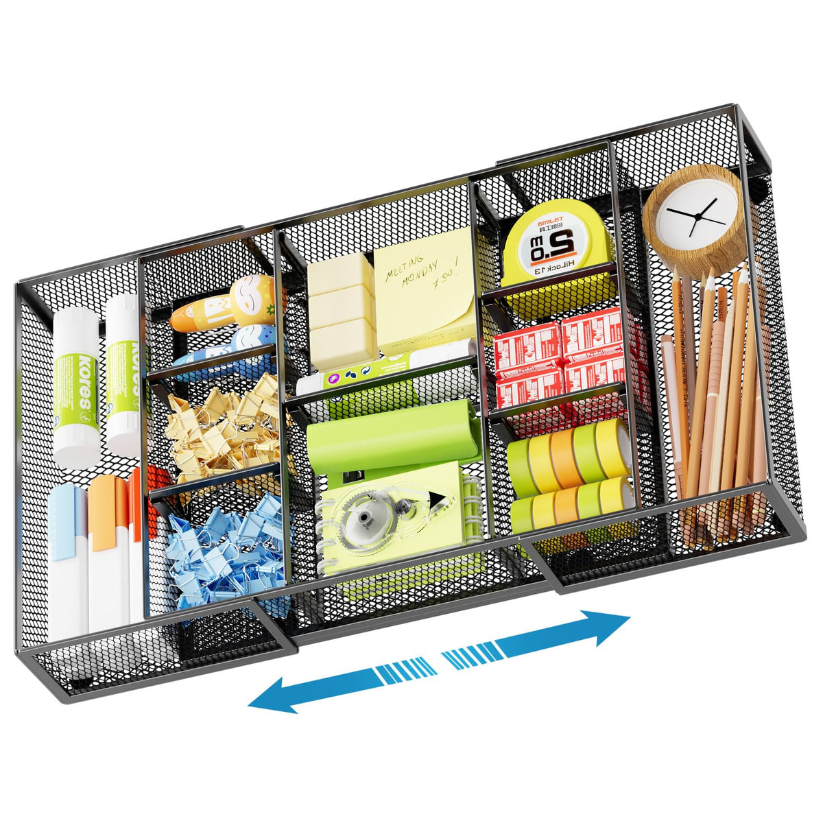 Marbrasse Expandable Desk Drawer Organizer, Mesh Drawer Organizer Tray with 10 Adjustable Compartments, Desk Organizers and Accessories, 5 Dividers Drawer for Office Supplies, Makeup & Vanity (Black)