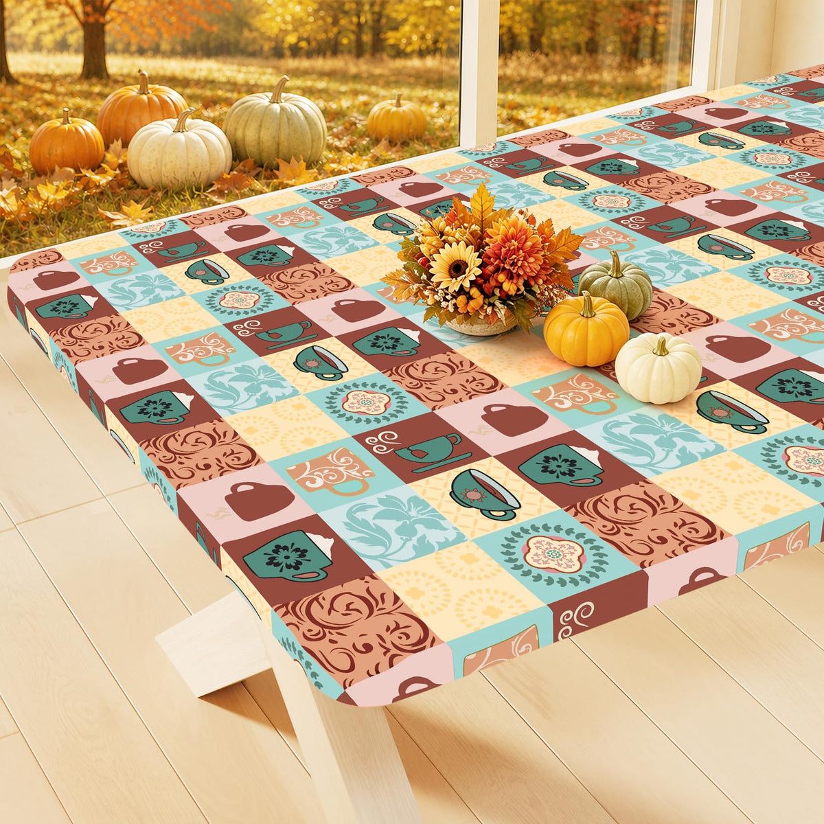 Smiry Rectangle Table Cloth, Waterproof Plastic Table Cover for 6FT Tables