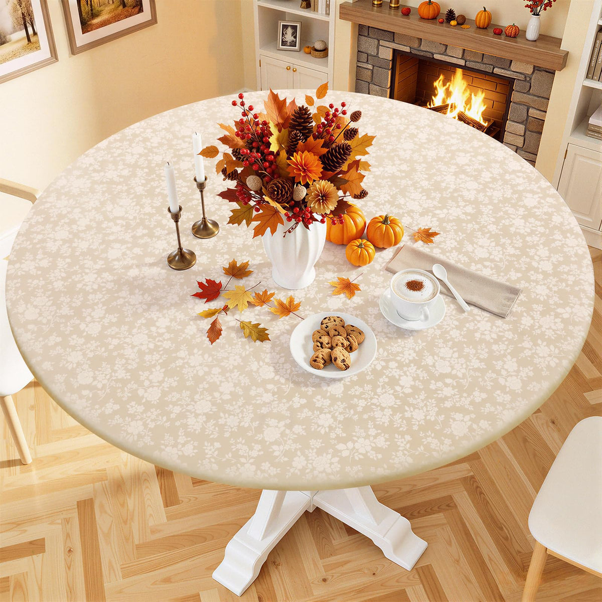 Smiry Waterproof Heavy Duty Vinyl Fitted Tablecloth for 36"-44" Round Table