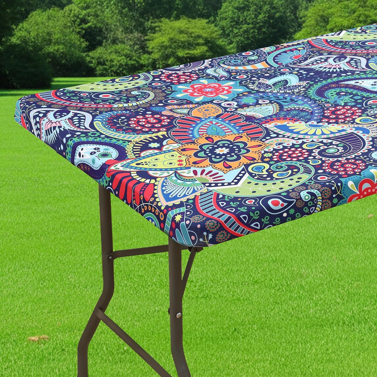 Smiry Spandex Printed 6FT Rectangle Table Cloth, Elastic Fitted Table Cover