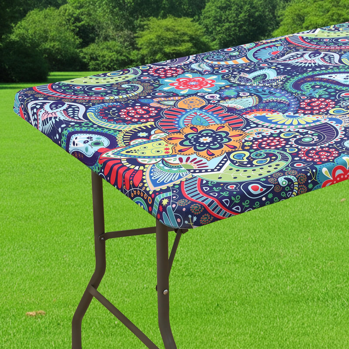 Smiry Spandex Printed 6FT Rectangle Table Cloth, Elastic Fitted Table Cover