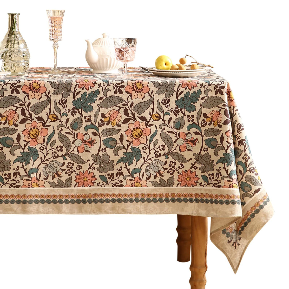 ISAENNE Designer Vintage Square Large Floral Tablecloth,67"x67"