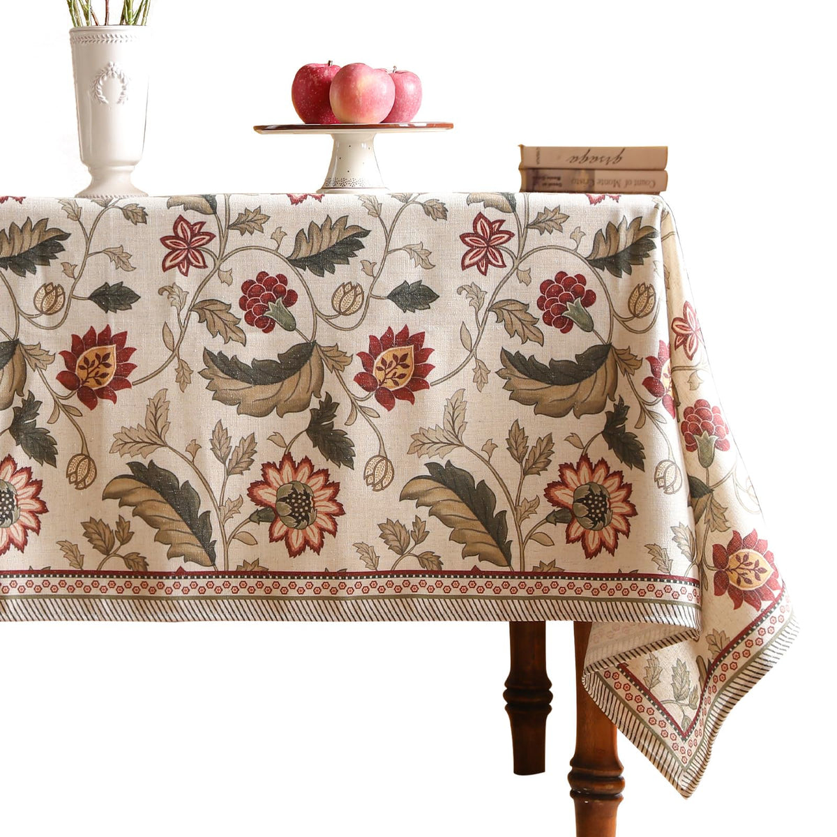 ISAENNE Designer Vintage Square Large Floral Tablecloth,67"x67"