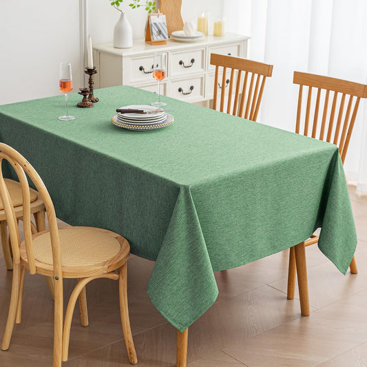Amazon Basics Rectangle Tablecloth Water-Repellent, Faux Linen Textured Table Cloth Wrinkle Resistant Washable, Decorative Fabric Table Cover for Dining, 52" x 70", Green, Pack of 1