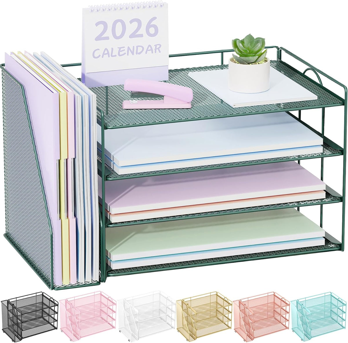 Spacrea 4-Tier Paper Organizer for Desk with File Organizer