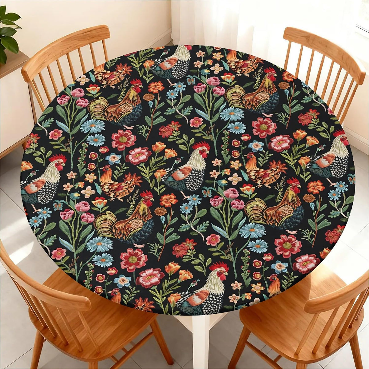 Round Fitted Tablecloth with Elastic Edge, Waterproof Stain Resistant Fabric Table Cover for 45"-48" Round Table, Indoor Outdoor Dining, Kitchen Decor, Camping, Party, Holiday, Black White Marble