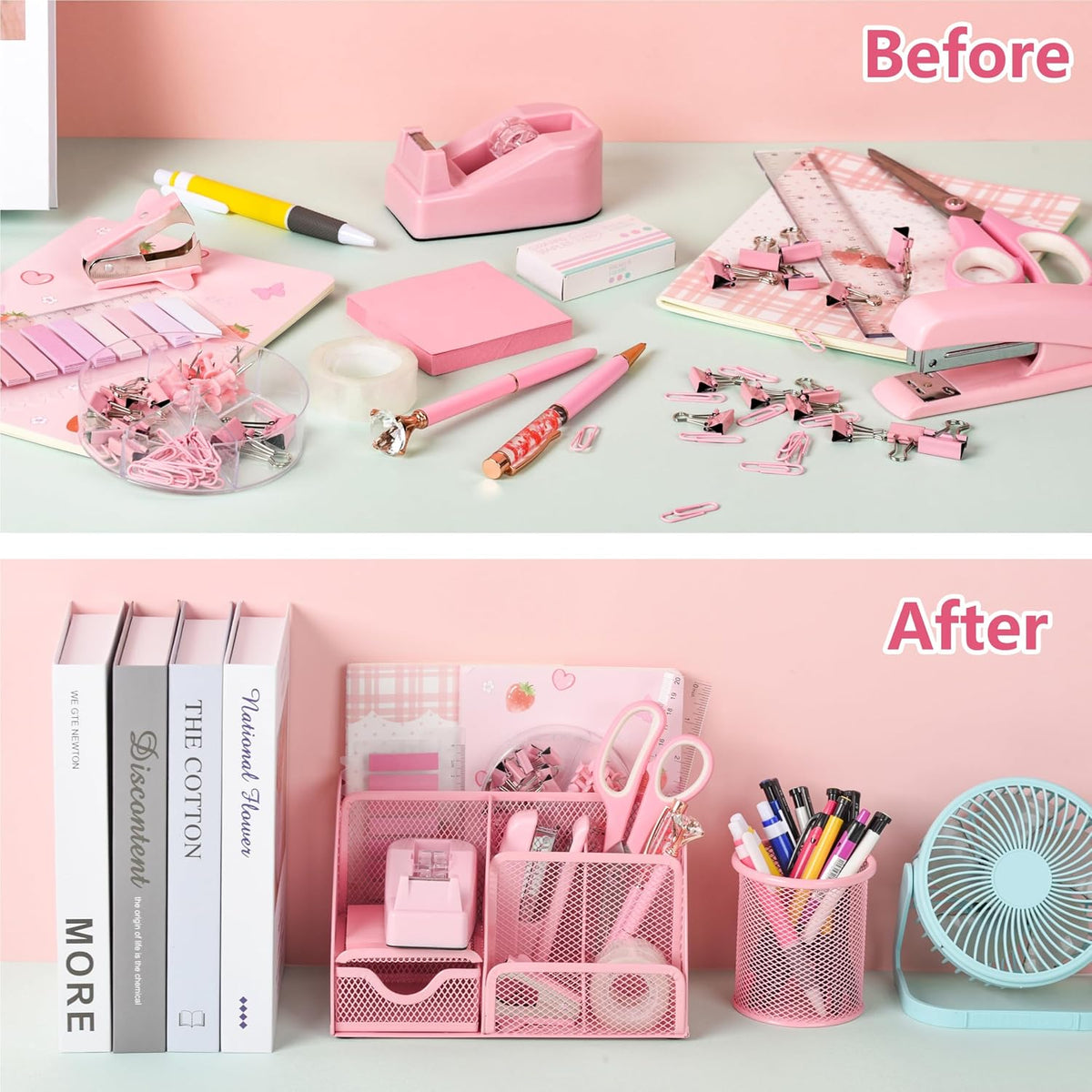Fayoo 11 Pcs Pink Office Supplies Set Mesh Desk Organizer Accessories Kit