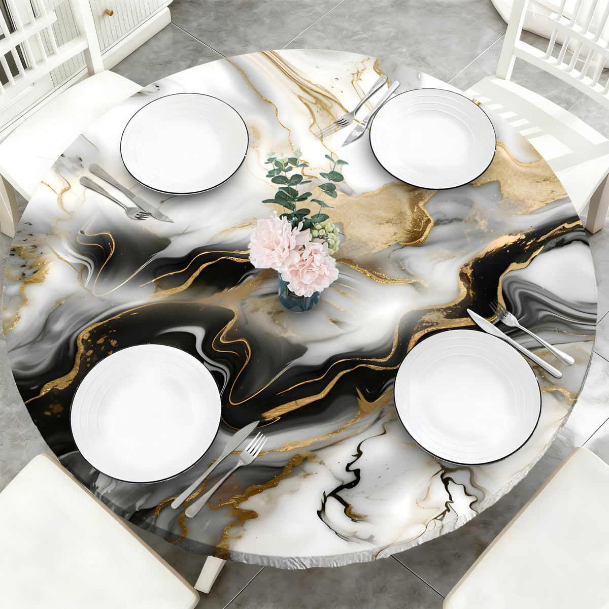 Wood Grain 48 Inch Round Fitted Cloth Tablecloth with Elastic Edged, Waterproof Oil Proof Wipeable Table Cover for Indoor Outdoor Patio Table, Fits Round Tables Up to 46" - 50" Diameter