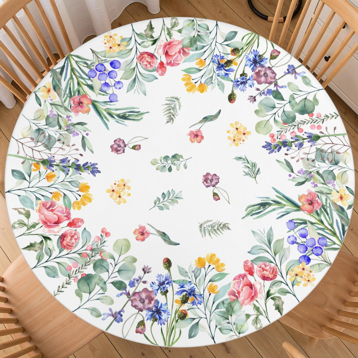 Fall Round Fitted Tablecloth with Elastic Edge Orange Blue White Thanksgiving Pumpkin Table Cover 40-44 Inch Autumn Leaf Washable Table Cloth for Kitchen Dining Room Party Decor