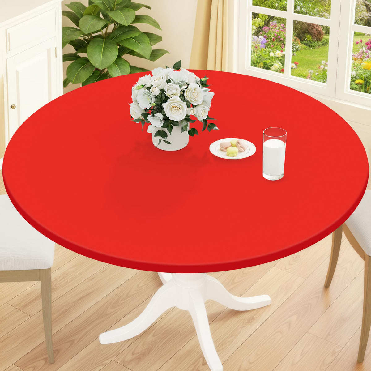 Smiry 45"-56" Round Fitted Tablecloth, Waterproof Plastic Table Cover