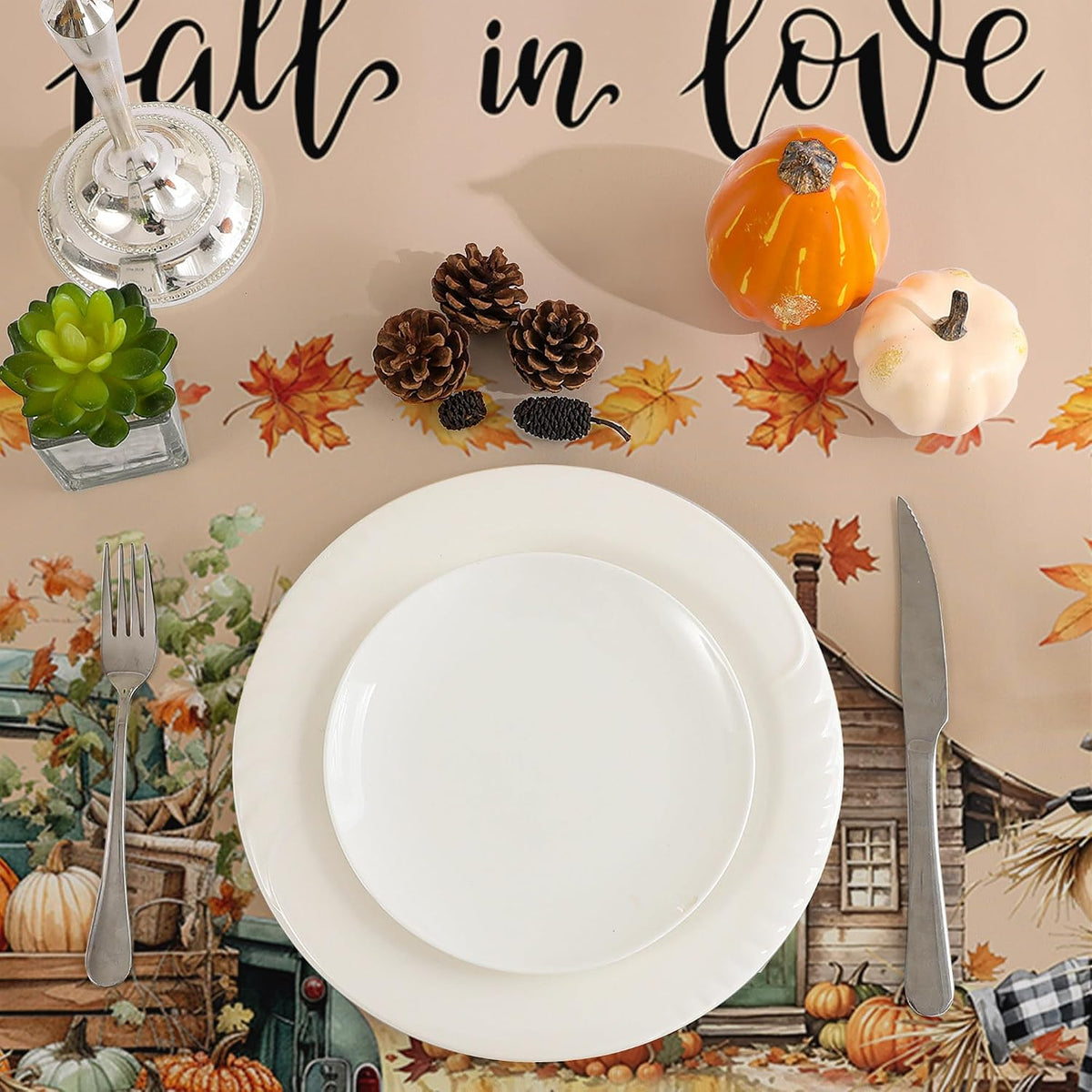 Fall Tablecloth 60x84 Inch Rectangle - Scarecrow Fall Decor