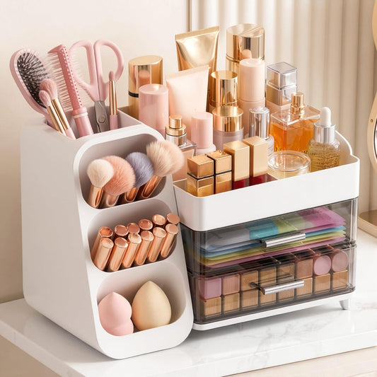 Large Capacity Makeup Organizer Countertop with Makeup Brush Holder for Vanity, Thickened Material, Bathroom Countertop Organizer Skin Care Perfumes Storage, Teen Girl Gifts for 12-23 Year