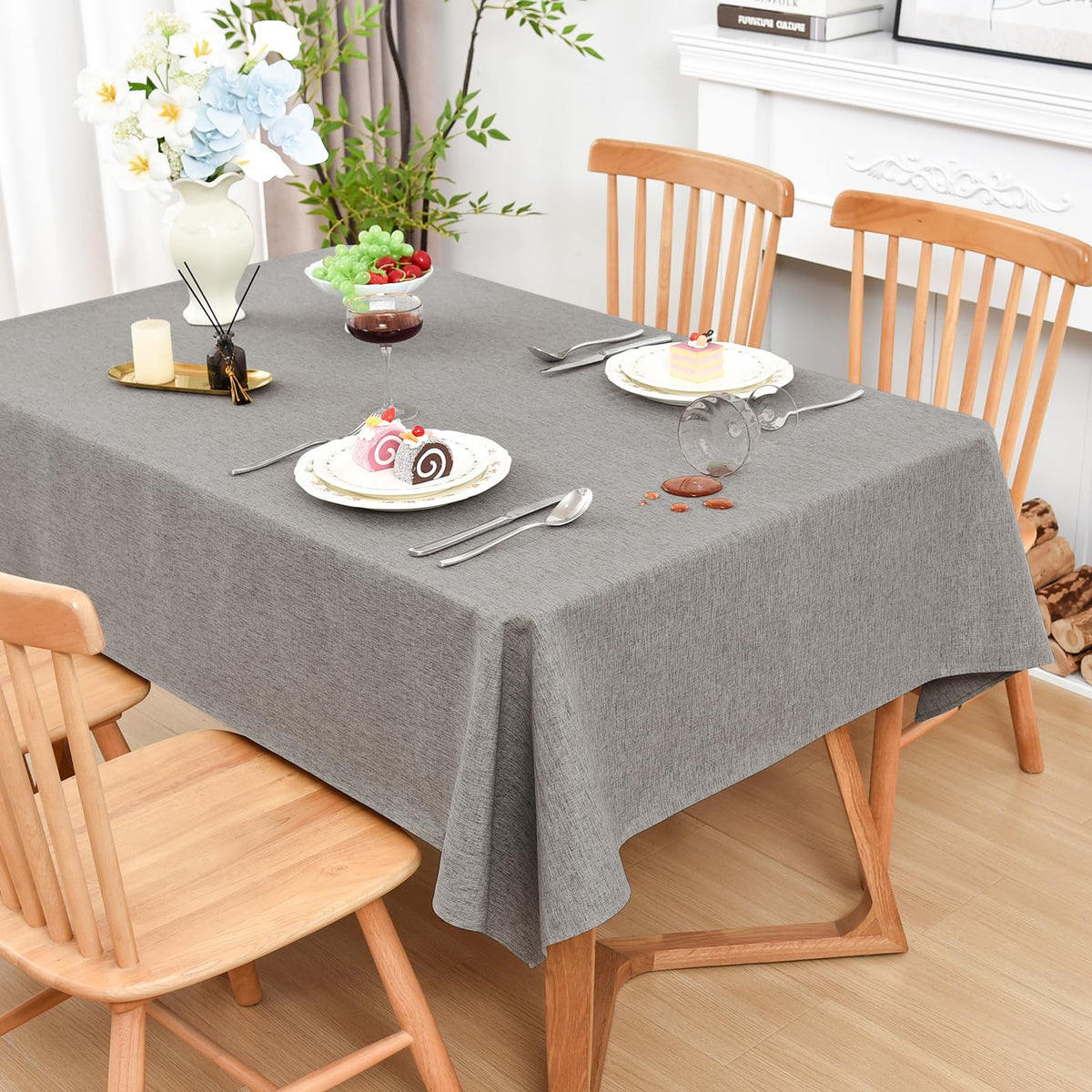 Wolkemer Oval Tablecloth 60 x 84 Inches Faux Linen Water Resistant