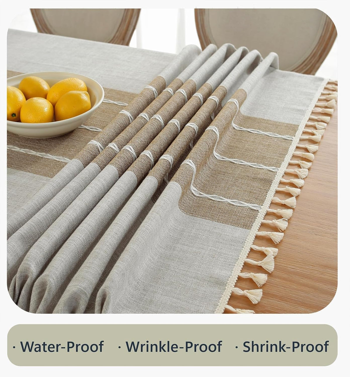 Alsoo Fall Tablecloth Rectangle Linen Style, Rustic Boho Farmhouse Outdoor Waterproof Cotton Table Cloth Wrinkle Free for Picnic Camping Party Kitchen Dining (Coffee Lines, 4-6 Seats, 55x75 Inches)