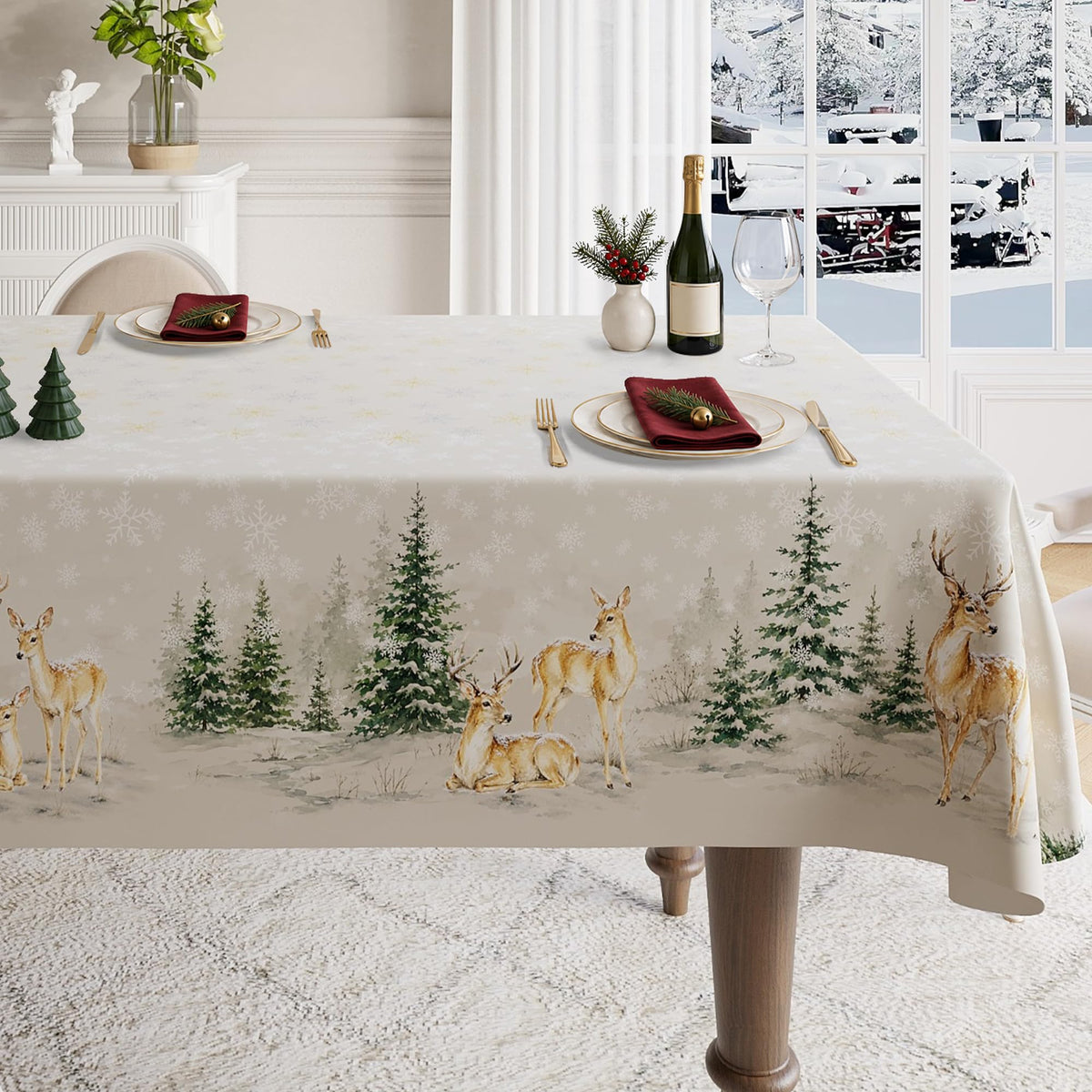 Rectangle Table Cloth,100% Waterproof Tablecloth Oil Proof Spill Proof Vinyl Table Cloth, Wipe Clean Plastic Table Cover for Dining, Camping, Indoor and Outdoor 52" x 70",Leaves