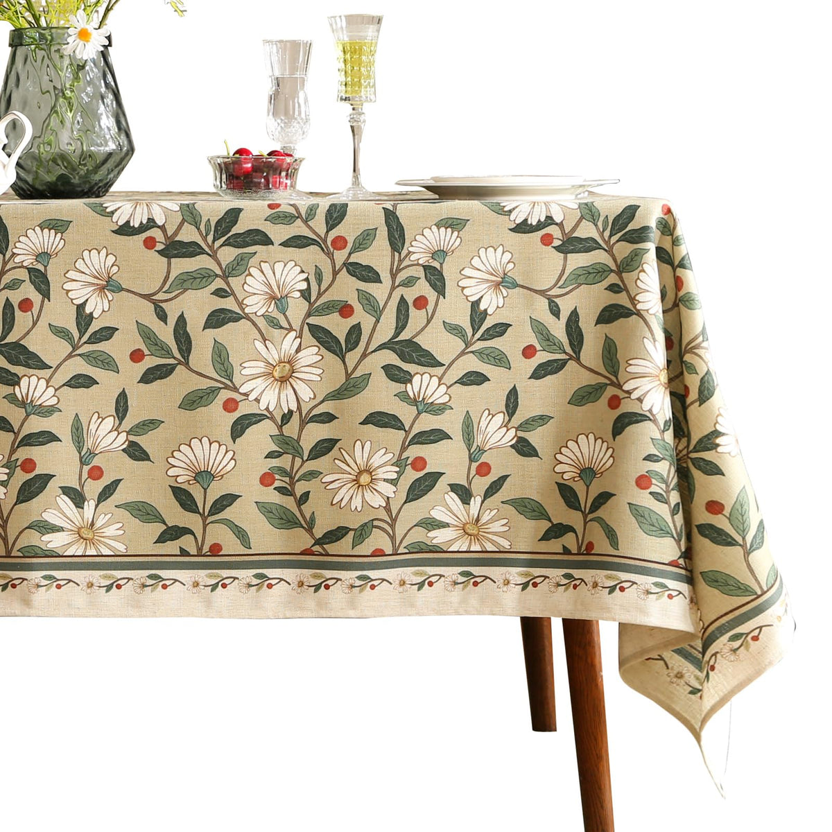 ISAENNE Designer Vintage Square Large Floral Tablecloth,67"x67"