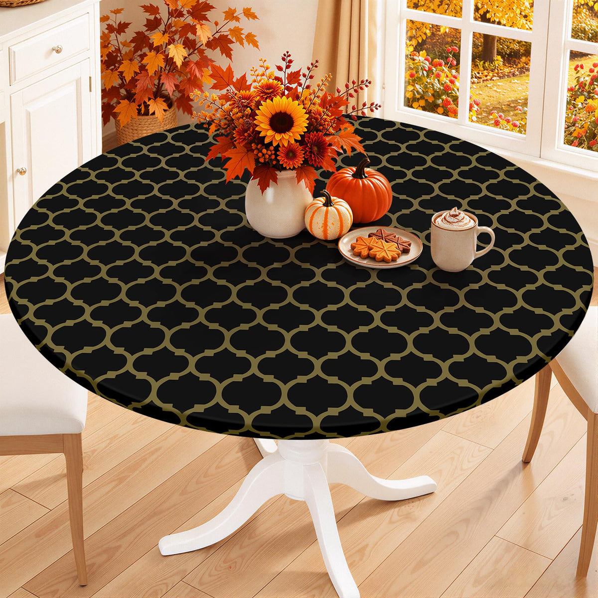 Smiry 45"-56" Round Fitted Tablecloth, Waterproof Plastic Table Cover