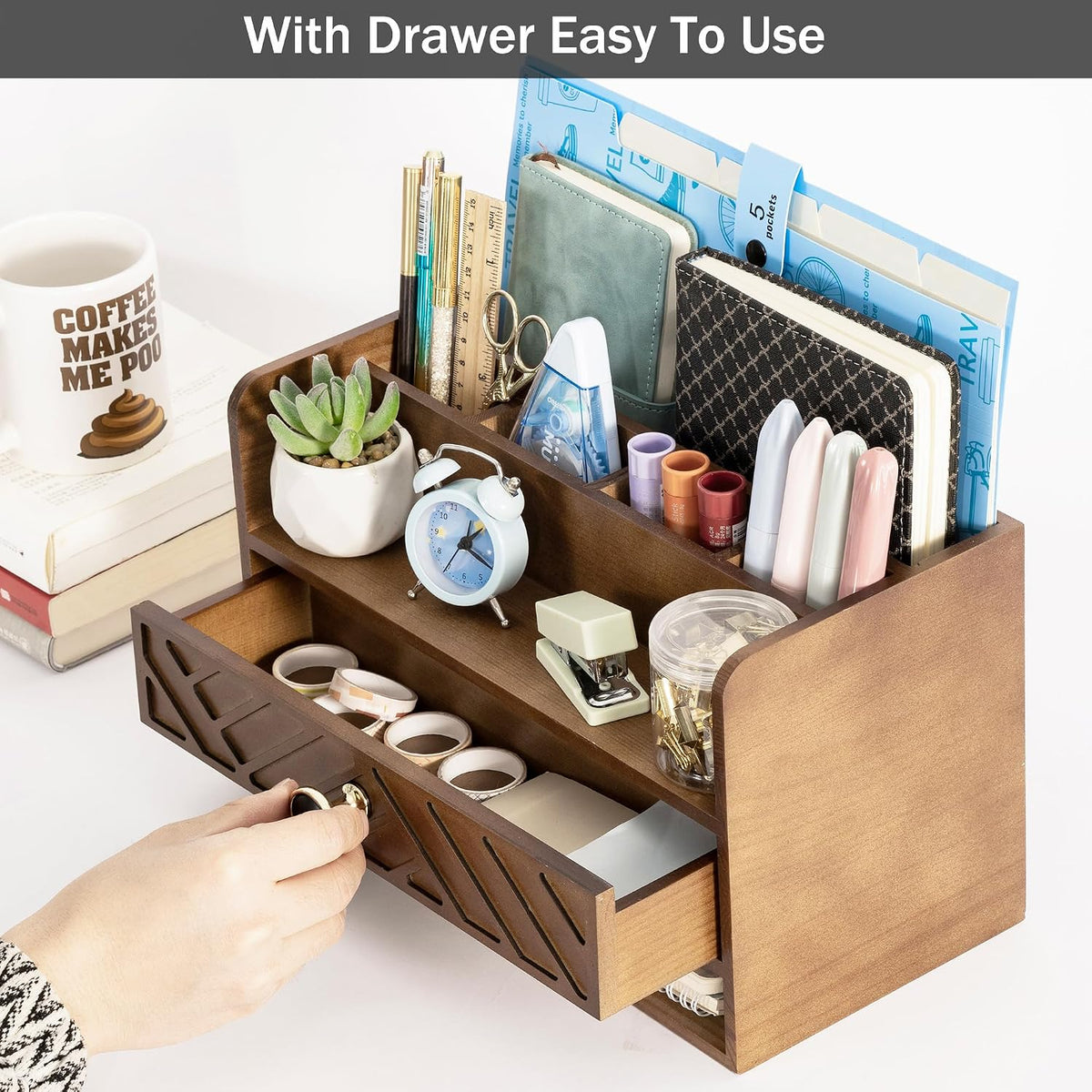 Desk Organizer with Drawer, Countertop Bill Mail Organizer and File Storage