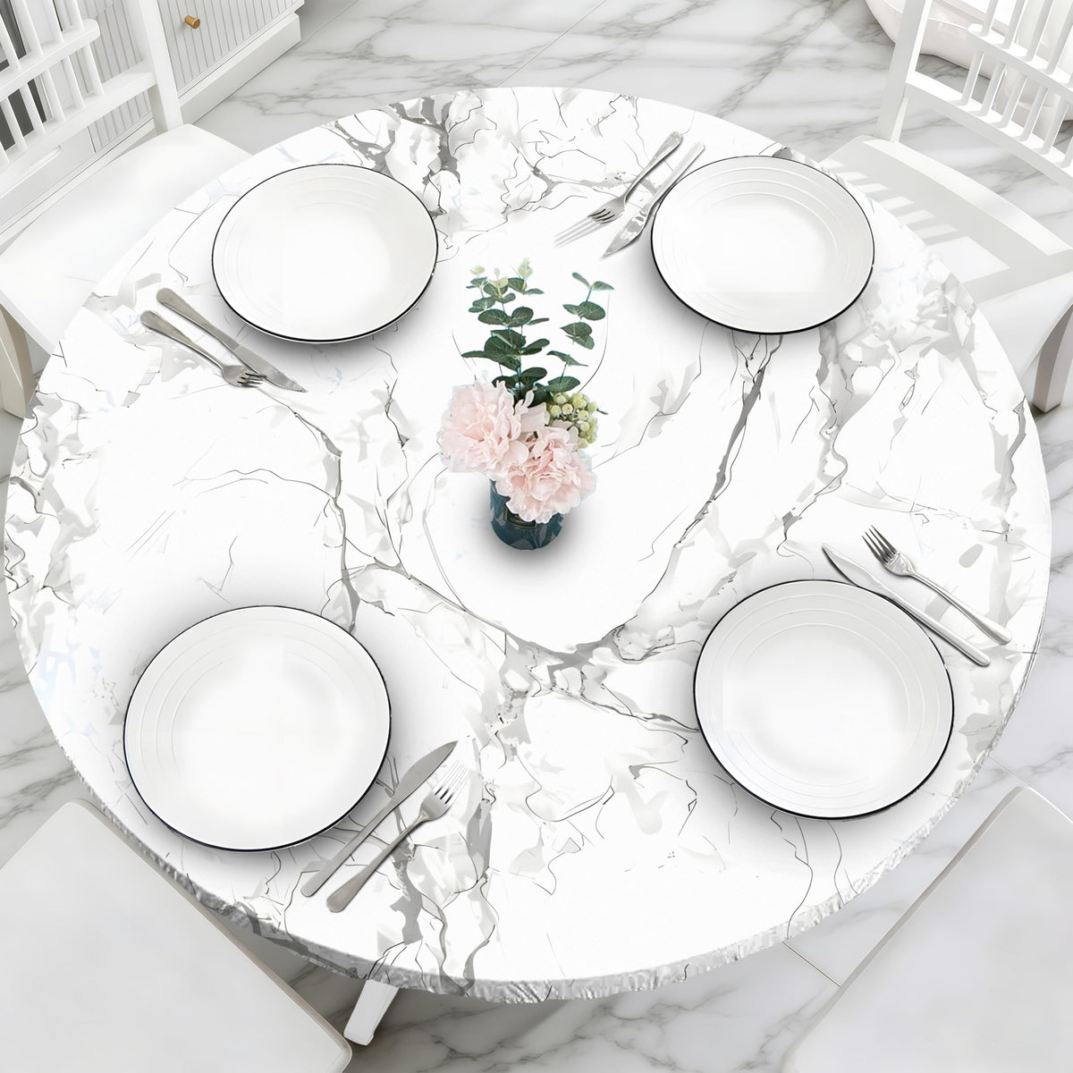 Wood Grain 48 Inch Round Fitted Cloth Tablecloth with Elastic Edged, Waterproof Oil Proof Wipeable Table Cover for Indoor Outdoor Patio Table, Fits Round Tables Up to 46" - 50" Diameter