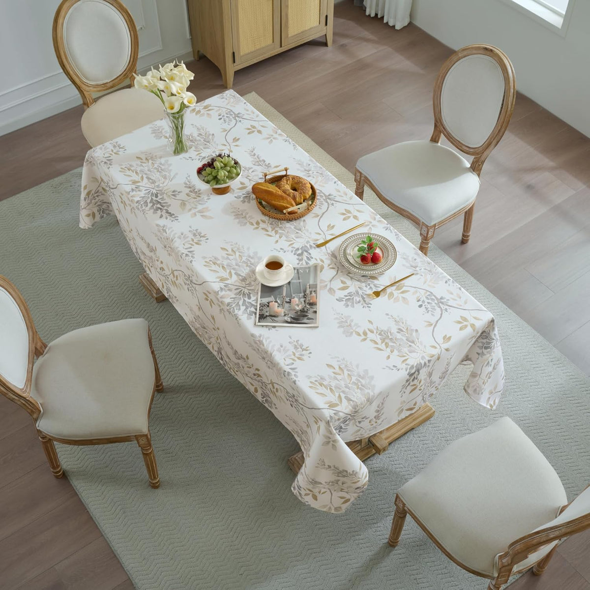 Rectangle Tablecloth 52" x 70" 100% Waterproof Fabric — Wipe-Clean, Tear-Proof Decorative Table Cover for Indoor & Outdoor Dining Elegant Patterns for Kitchens, Dining Rooms, Wynona