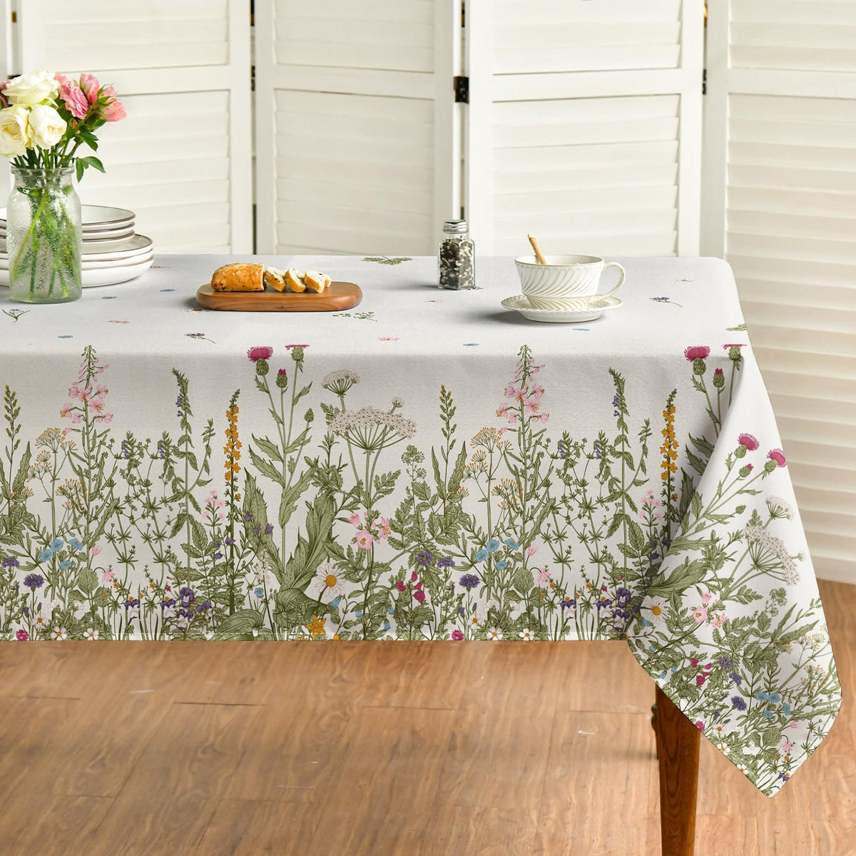 Horaldaily Spring Tablecloth 60 x 84 Inch Rectangular Black Wild Flower