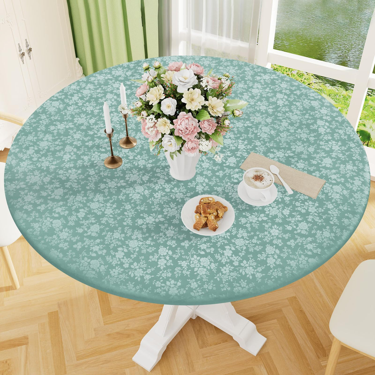 Smiry Waterproof Heavy Duty Vinyl Fitted Tablecloth for 36"-44" Round Table