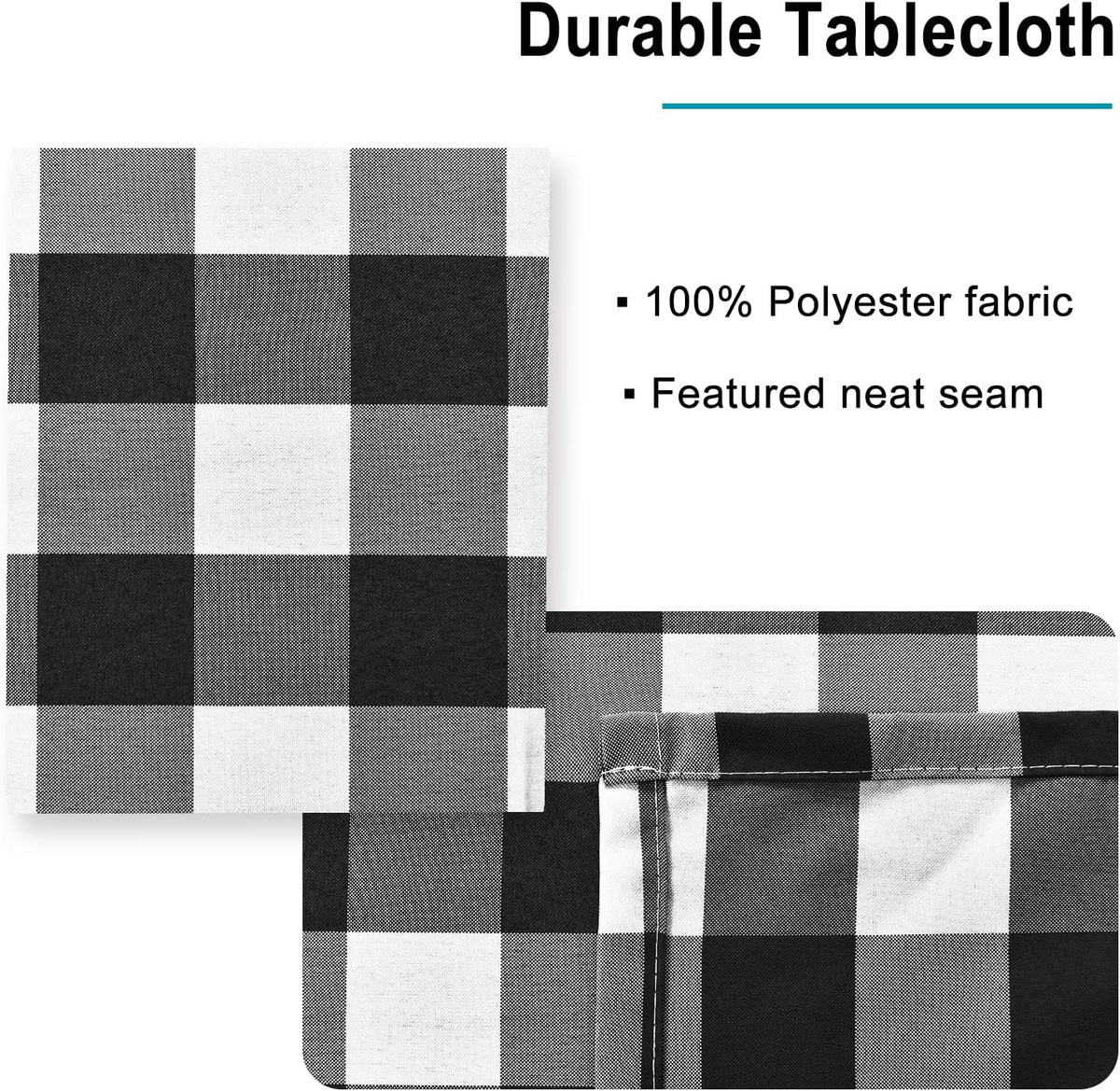 Hiasan 60 x 120 Inch Checkered Tablecloth Rectangle, Black and White