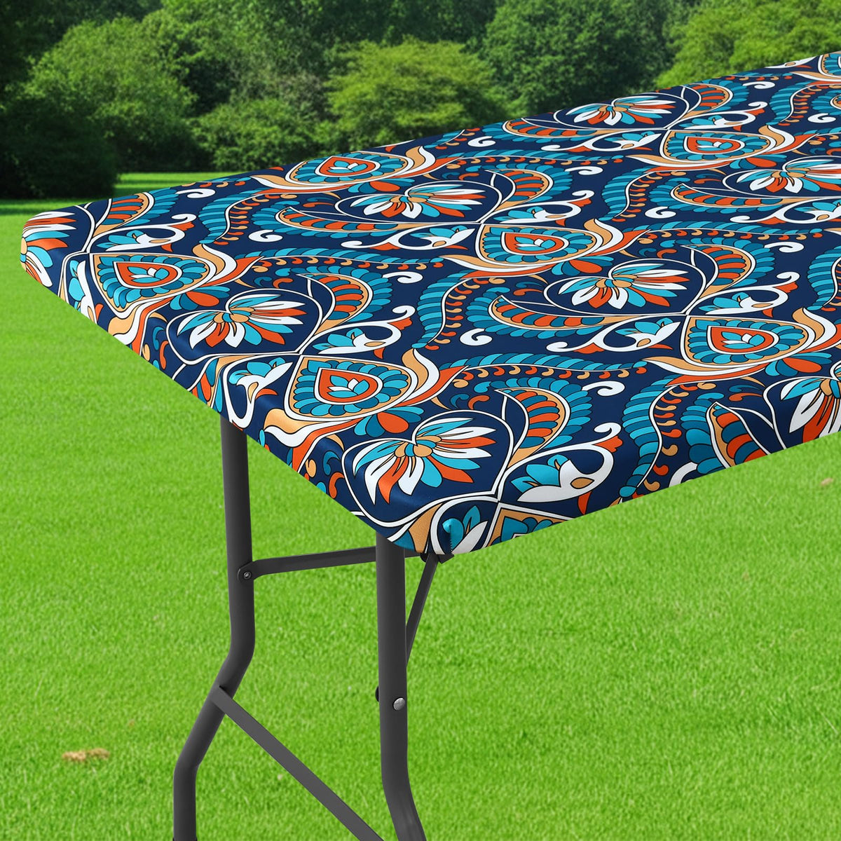 Smiry Spandex Printed 6FT Rectangle Table Cloth, Elastic Fitted Table Cover
