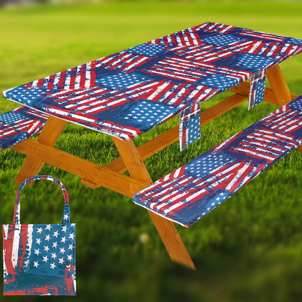 Fitted Picnic Table Cover with Bench Covers Vinyl Waterproof Elastic Edges Fitted Rectangle Tables Patio Tablecloth Camping Gear and Essentials Rv Accessories Road Trip Supplies Car Travel Must Haves