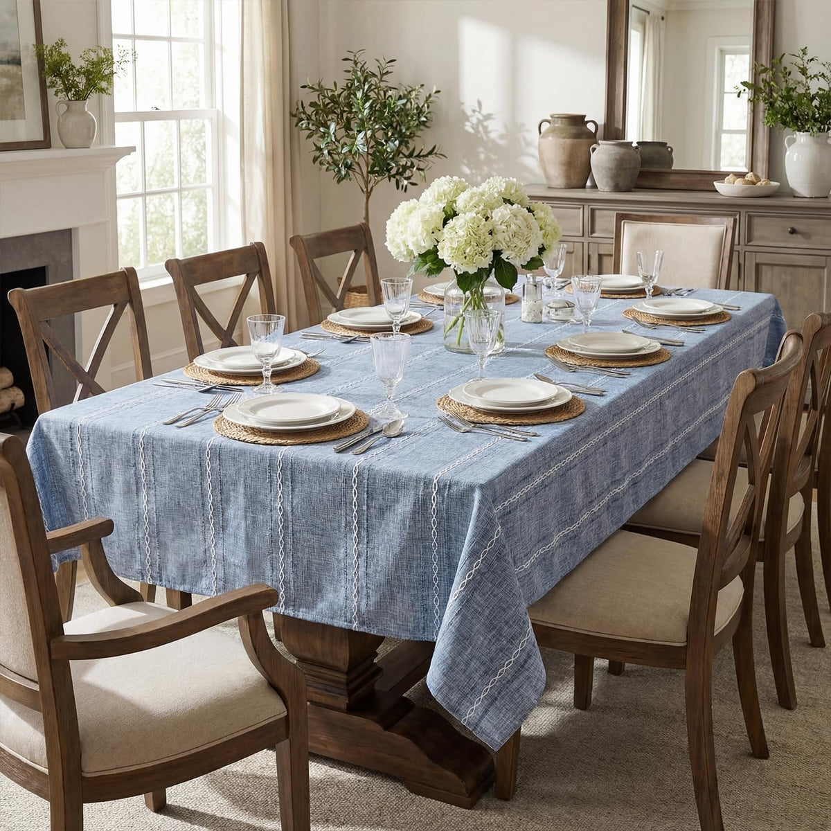 Horaldaily Blue Rectangular Tablecloth, 60×84 Inch, Farmhouse Decor