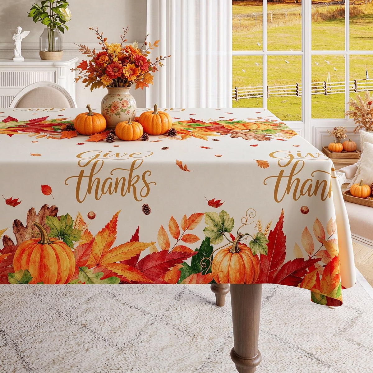 Rectangle Table Cloth,100% Waterproof Tablecloth Oil Proof Spill Proof Vinyl Table Cloth, Wipe Clean Plastic Table Cover for Dining, Camping, Indoor and Outdoor 52" x 70",Leaves