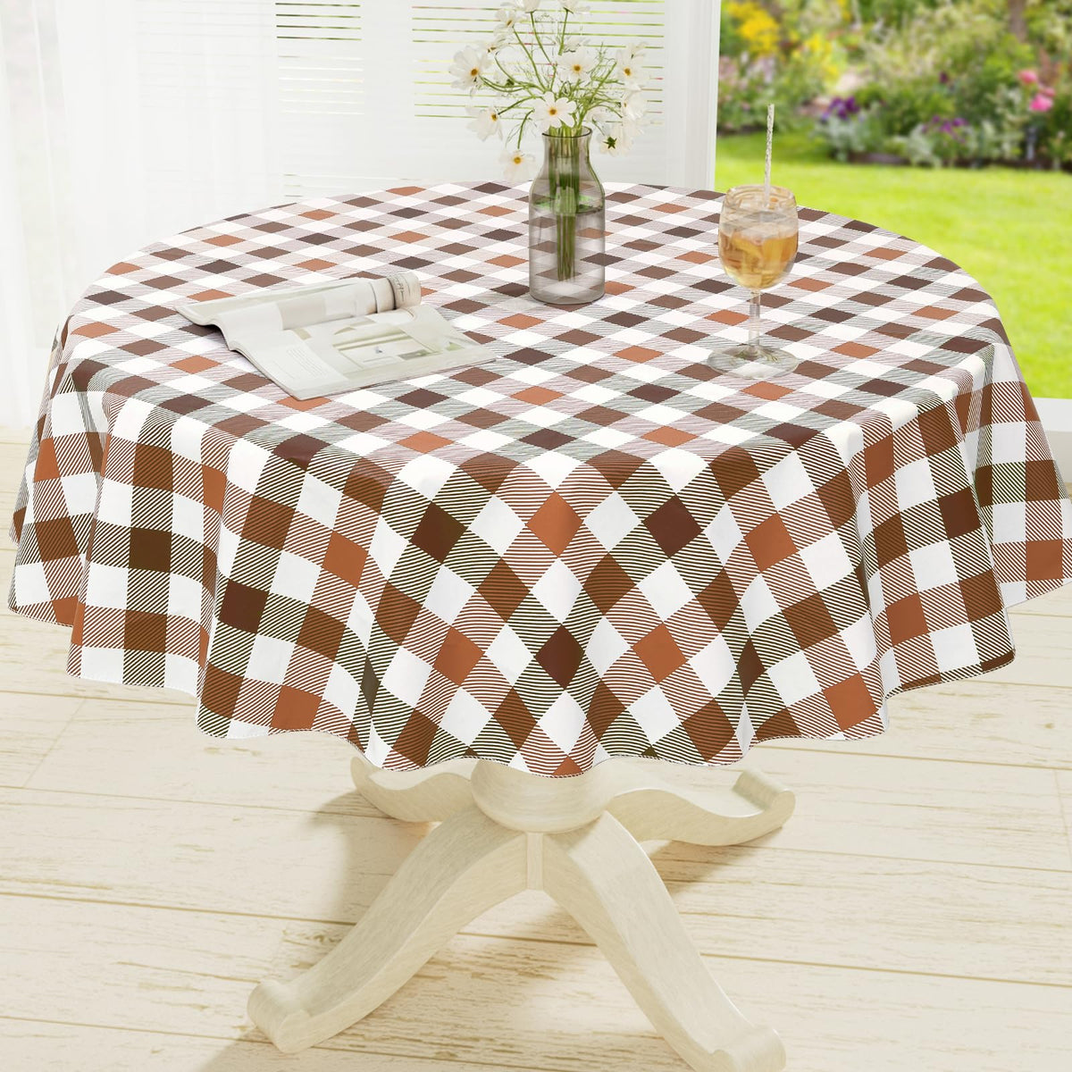 misaya Rectangular Waterproof Vinyl Table Cloth, Flannel Backed Tablecloth